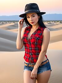 Toned woman with black and blonde hair poses nude